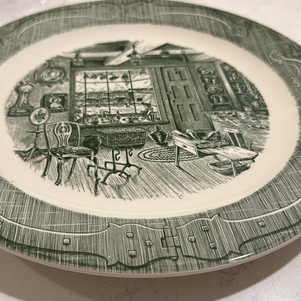 The Old Curiosity Shop Royal Chop Plate Green Under Glaze Cake Plate Platter - Picture 2 of 6
